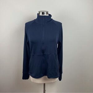 Jockey Solid Navy Blue Full Zip Long Sleeve Jacket Athletic Workout Women Large